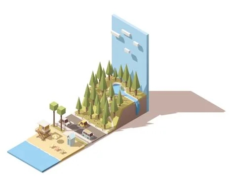 Vector isometric seaside landscape Stock Illustration