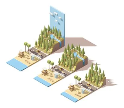 Vector isometric seaside landscape Stock Illustration