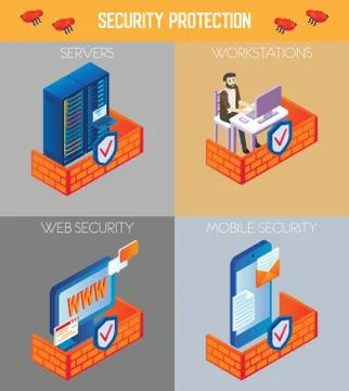 Vector isometric security protection icon set Illustrazione stock