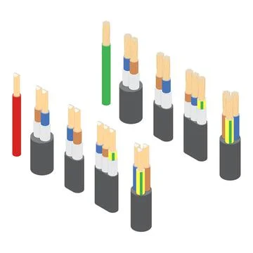 Vector isometric set of armored electric cable wires Stock Illustration