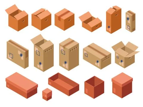 Vector isometric shipping package cardboard box Stock Illustration