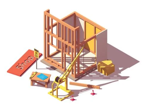 Vector isometric shop construction Stock Illustration