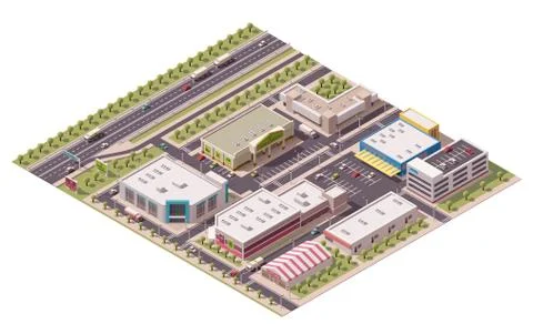 Vector isometric shopping district Stock Illustration