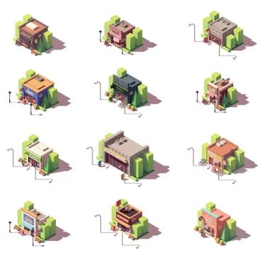 Vector isometric shops icon set Stock Illustration