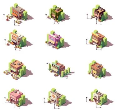 Vector isometric shops icon set Stock Illustration