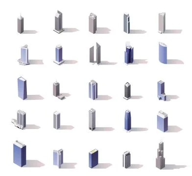 Vector isometric skyscrapers set Stock Illustration