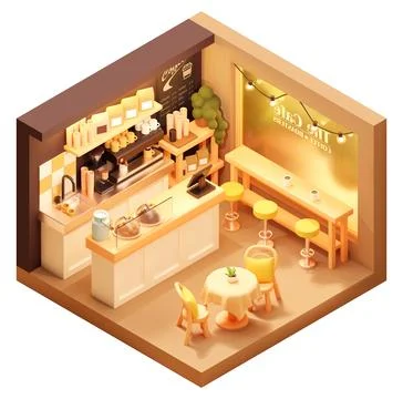 Vector isometric small coffee shop or cafe Stock Illustration