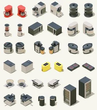 Vector isometric small kitchen appliances and equipment 스톡 일러스트