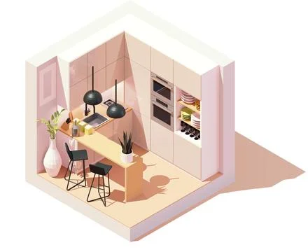 Vector isometric small kitchen room Stock Illustration