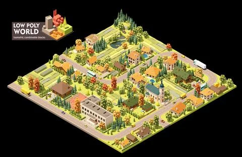 Vector isometric small town map Stock Illustration