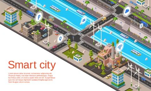 Vector isometric smart city concept Иллюстрация