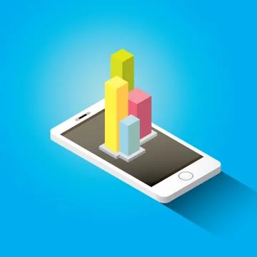 Vector isometric Smartphone with graph and charts Stock Illustration