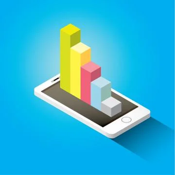 Vector isometric Smartphone with graph and charts Stock Illustration