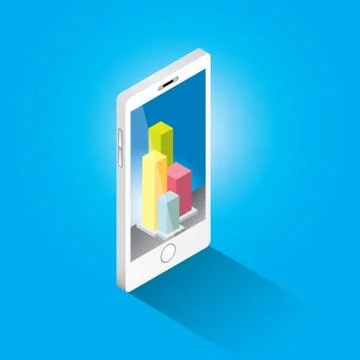 Vector isometric Smartphone with graph and charts Stock Illustration