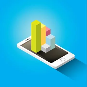 Vector isometric Smartphone with graph and charts Stock Illustration