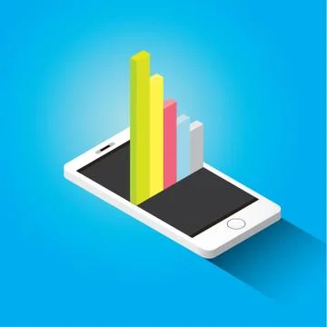 Vector isometric Smartphone with graph and charts Stock Illustration