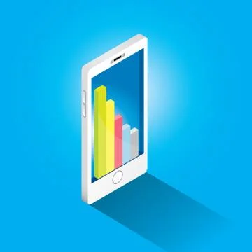 Vector isometric Smartphone with graph and charts Stock Illustration