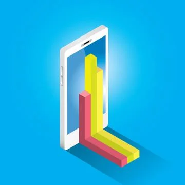 Vector isometric Smartphone with graph and charts イラスト素材