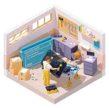 Vector isometric smartphone repair Stock Illustration