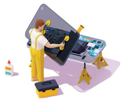 Vector isometric smartphone repair Stock Illustration