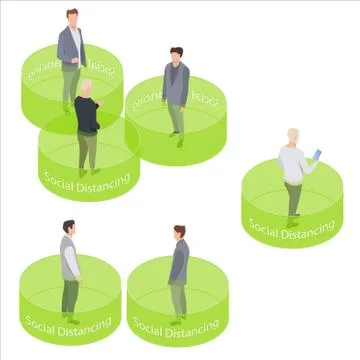 Vector isometric social distancing. People keeping distance for infection risk Stock Illustration