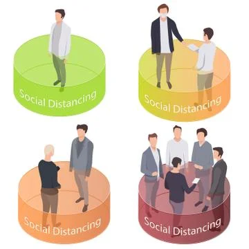 Vector isometric social distancing. People keeping distance for infection risk Stock Illustration