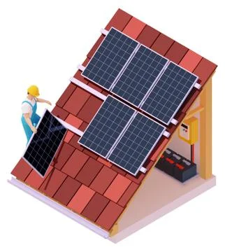 Vector isometric solar panel installation Stock Illustration