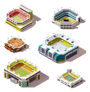 Vector isometric stadiums set Illustrazione stock
