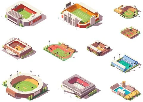 Vector isometric stadiums set Stock Illustration