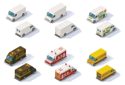 Vector isometric step vans set Stock Illustration