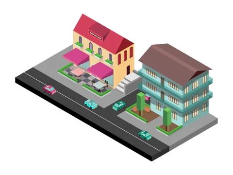 Vector isometric street Stock Illustration