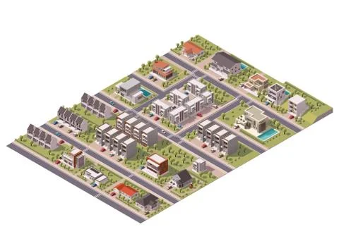Vector isometric suburb map Stock Illustration