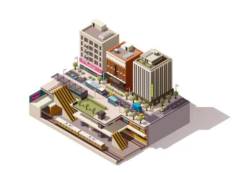 Vector isometric subway station cross section Stock Illustration