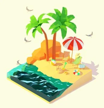 Vector isometric summer beach holidays Stock Illustration