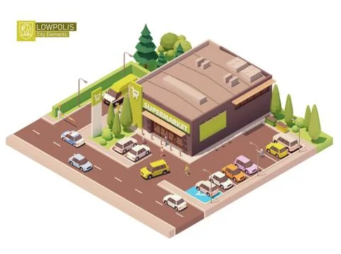 Vector isometric supermarket building Stock Illustration