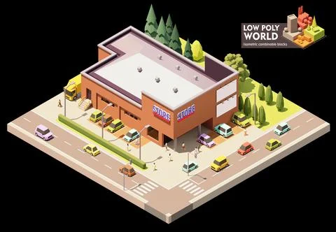 Vector isometric supermarket building Stock Illustration