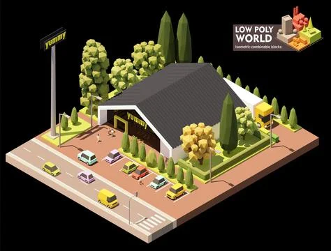 Vector isometric supermarket building Stock Illustration