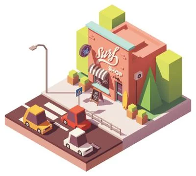 Vector isometric surf shop Stock Illustration
