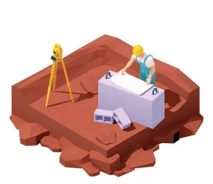 Vector isometric surveyor engineer on geodetic works Stock Illustration