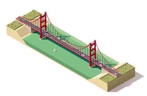 Vector isometric suspension bridge Stock Illustration