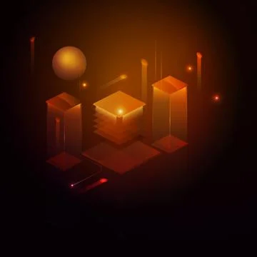 Vector isometric technology. Glowing energy sources on the motherboard. Stock Illustration