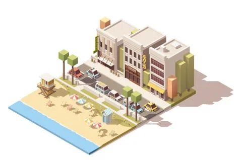 Vector isometric town beach Stock Illustration