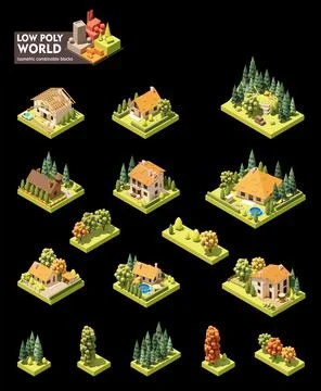 Vector isometric town map elements Stock Illustration