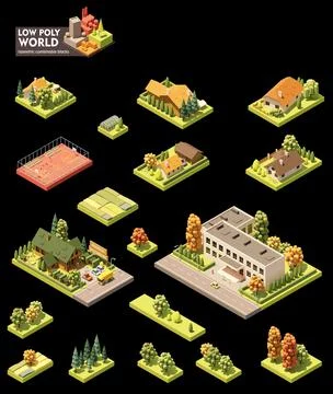 Vector isometric town map elements Stock Illustration