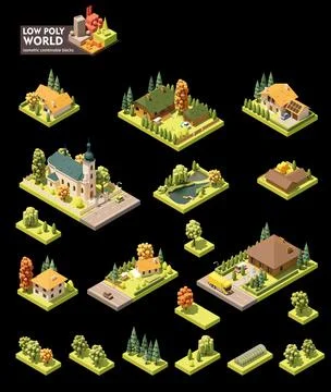 Vector isometric town map elements Stock Illustration