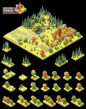 Vector isometric town map elements. Forest Stock Illustration