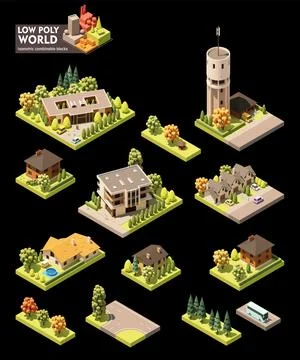 Vector isometric town map elements Stock Illustration