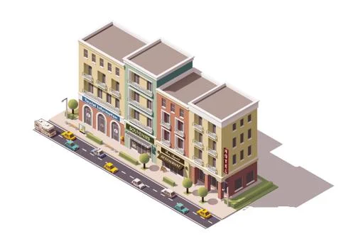 Vector isometric town street Stock Illustration