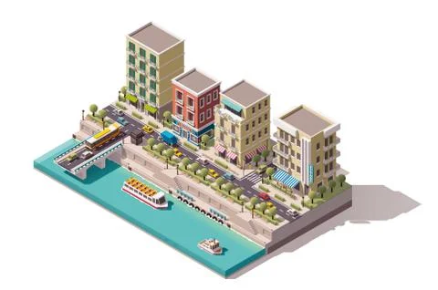 Vector isometric town street Stock Illustration