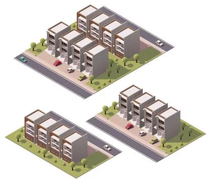 Vector isometric townhouses set Stock Illustration